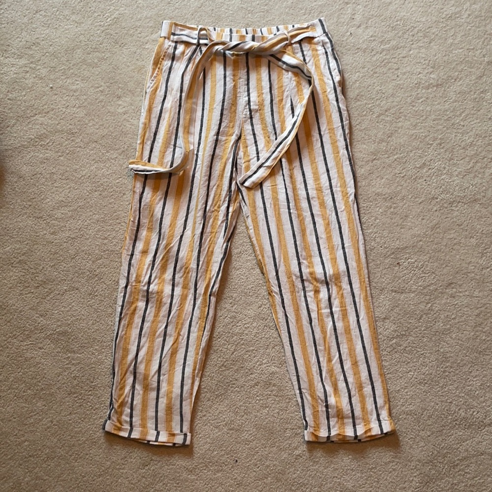 Casual flowy yellow black and white striped pants